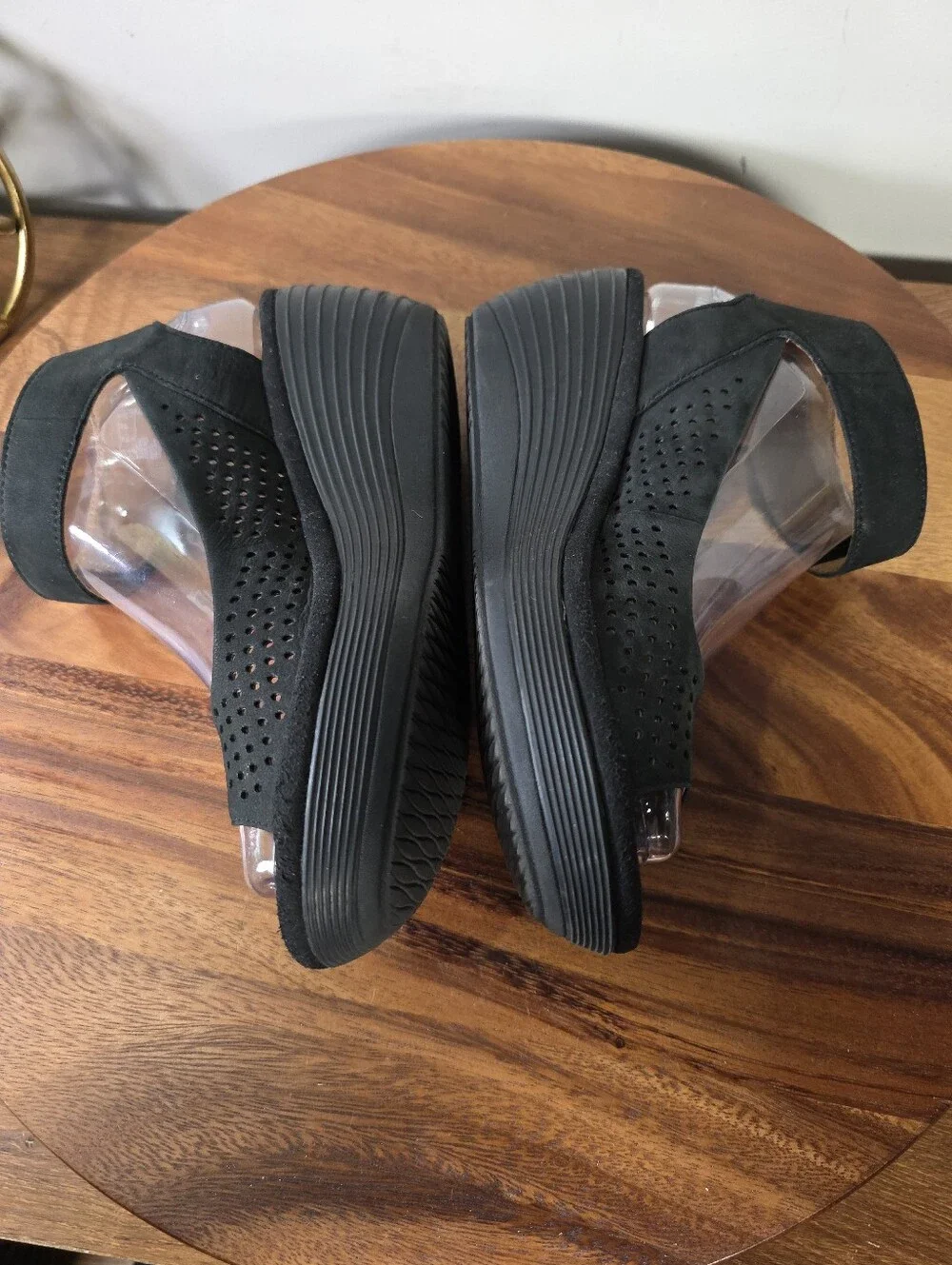 Clarks Reedly Salene Black Nubuck Leather Wedge Sandals Size 6.5